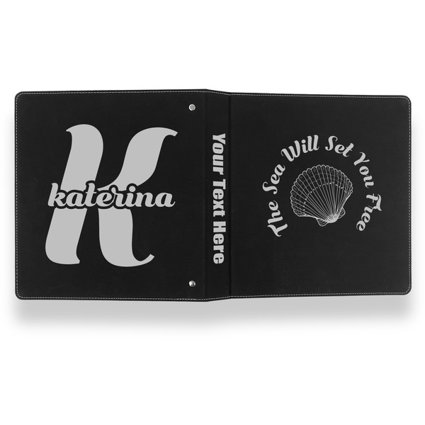 Sea Shells Leather Binder - 1" - Black- Back Spine Front View