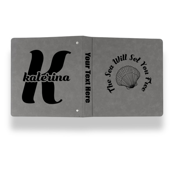 Sea Shells Leather Binder - 1" - Grey - Back Spine Front View