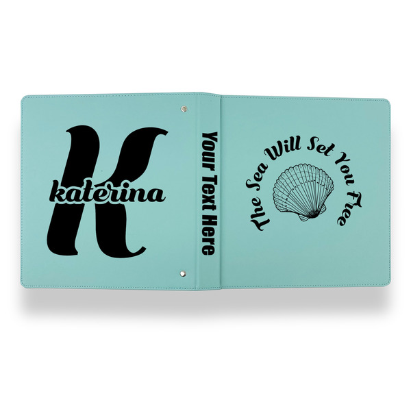 Sea Shells Leather Binder - 1" - Teal - Back Spine Front View