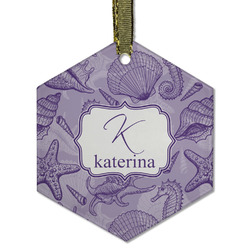 Sea Shells Flat Glass Ornament - Hexagon w/ Name and Initial