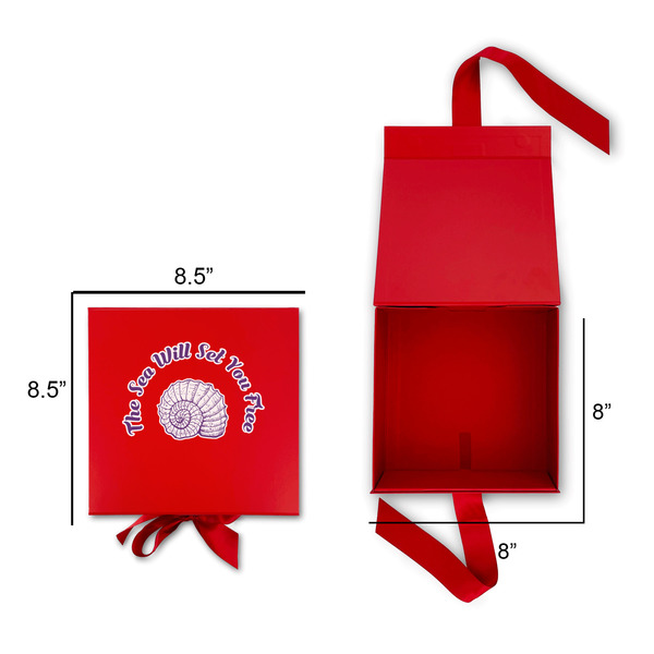 Sea Shells Gift Boxes with Magnetic Lid - Red - Open & Closed