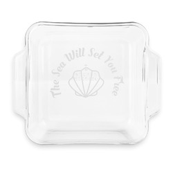 Sea Shells Glass Cake Dish with Truefit Lid - 8in x 8in (Personalized)