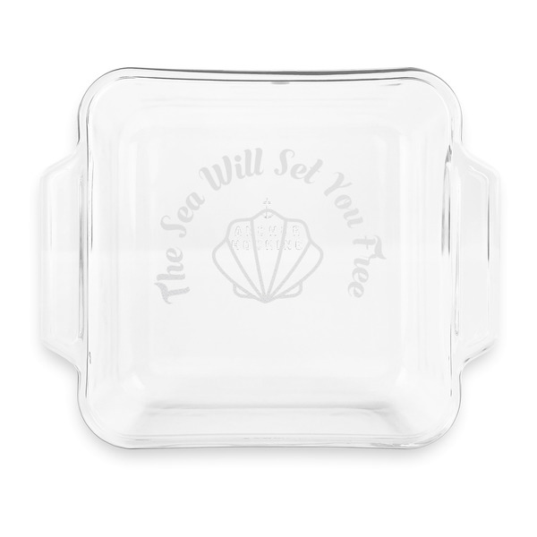 Custom Sea Shells Glass Cake Dish with Truefit Lid - 8in x 8in (Personalized)