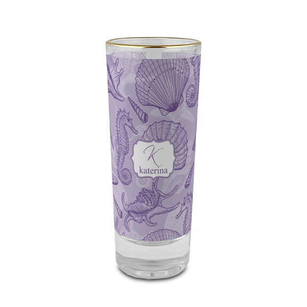 Custom Sea Shells 2 oz Shot Glass -  Glass with Gold Rim - Single (Personalized)