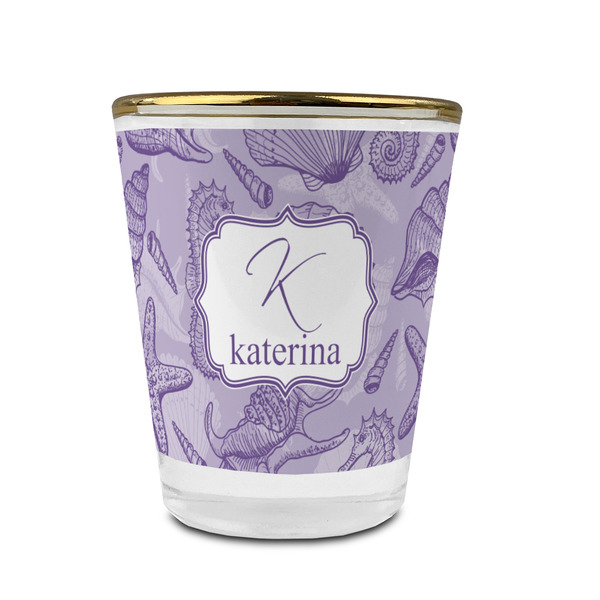 Sea Shells Glass Shot Glass - With gold rim - FRONT