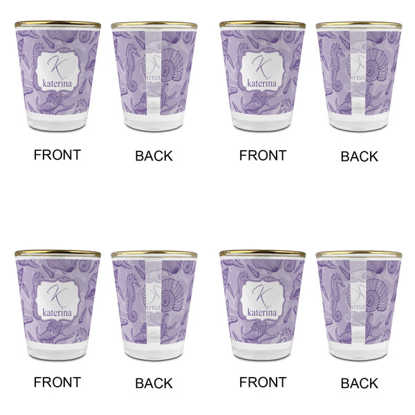 Sea Shells Glass Shot Glass - with gold rim - Set of 4 - APPROVAL