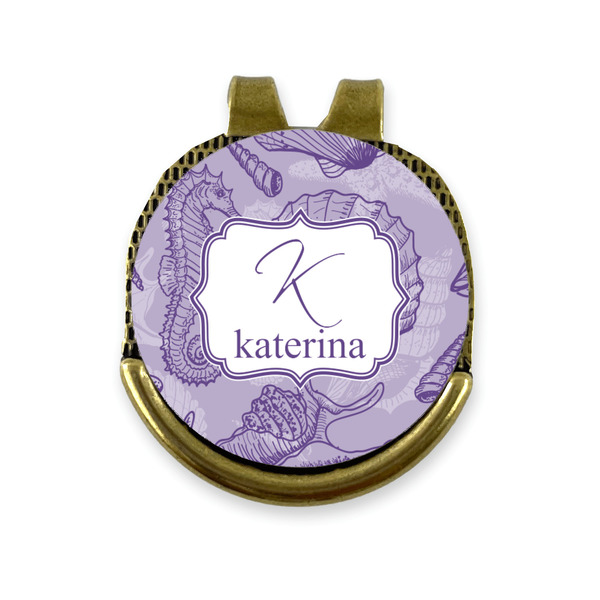 Custom Sea Shells Golf Ball Marker - Hat Clip - Gold