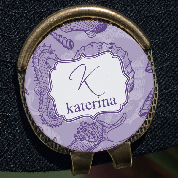 Sea Shells Golf Ball Marker Hat Clip - Gold - Close Up