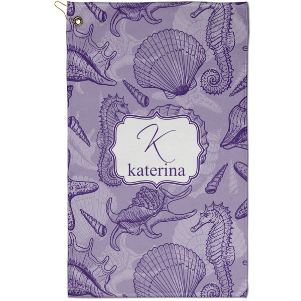 Custom Sea Shells Golf Towel - Poly-Cotton Blend - Small w/ Name and Initial