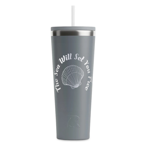 Custom Sea Shells RTIC Everyday Tumbler with Straw - 28oz - Grey - Single-Sided (Personalized)