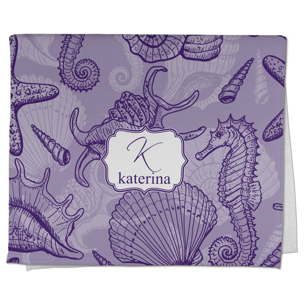 Custom Sea Shells Kitchen Towel - Poly Cotton w/ Name and Initial