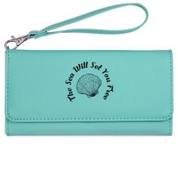 Sea Shells Ladies Leatherette Wallet - Laser Engraved- Teal (Personalized)