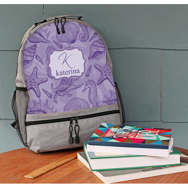 Sea Shells Large Backpack - Gray - On Desk