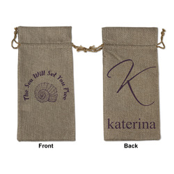 Sea Shells Large Burlap Gift Bag - Front & Back (Personalized)