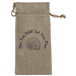 Sea Shells Large Burlap Gift Bag - Front