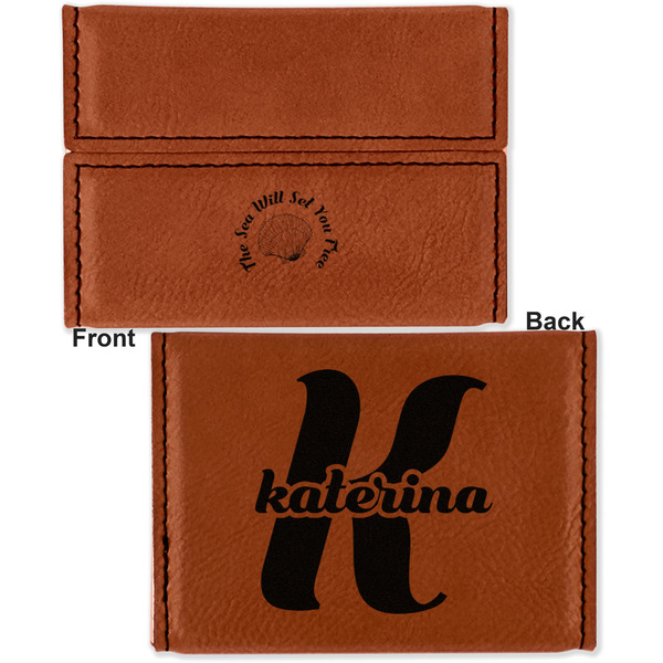 Sea Shells Leather Business Card Holder - Front Back