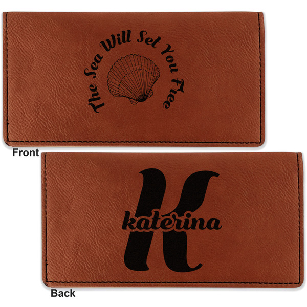 Sea Shells Leather Checkbook Holder Front and Back