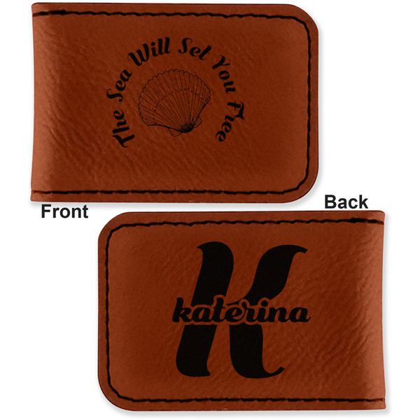 Sea Shells Leatherette Magnetic Money Clip - Front and Back