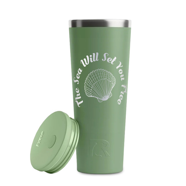 Sea Shells Light Green RTIC Everyday Tumbler - 28 oz. - Lid Off