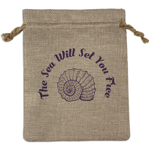 Custom Sea Shells Medium Burlap Gift Bag - Front