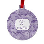 Sea Shells Metal Ball Ornament - Double Sided w/ Name and Initial