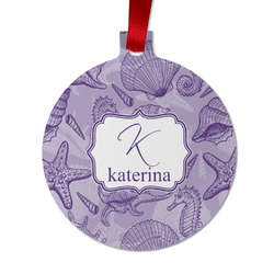 Sea Shells Metal Ball Ornament - Double Sided w/ Name and Initial