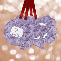 Sea Shells Metal Ornaments - Double Sided w/ Name and Initial