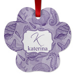 Sea Shells Metal Paw Ornament - Double Sided w/ Name and Initial