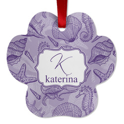 Sea Shells Metal Paw Ornament - Double Sided w/ Name and Initial