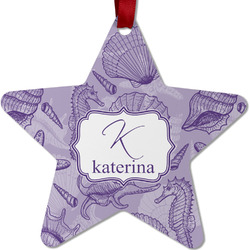 Sea Shells Metal Star Ornament - Double Sided w/ Name and Initial