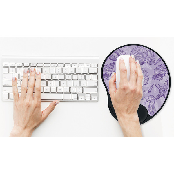 Sea Shells Mouse Pad with Wrist Rest - LIFESYTLE 2 (in use)