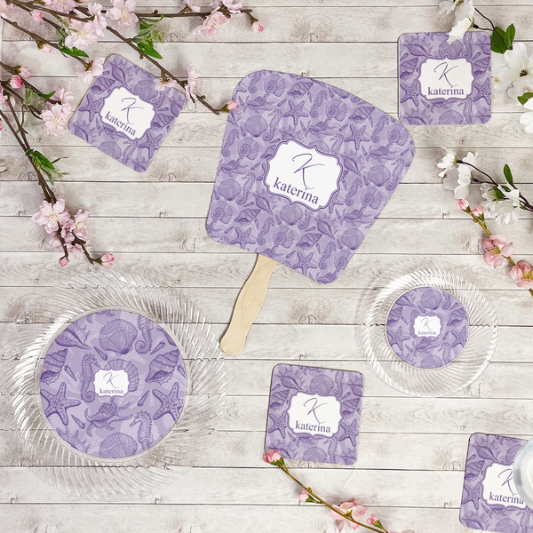 Sea Shells Party Supplies Combination Image - All items - Plates, Coasters, Fans