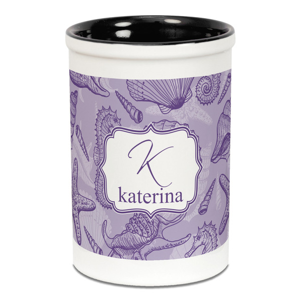 Custom Sea Shells Ceramic Pencil Holders - Black