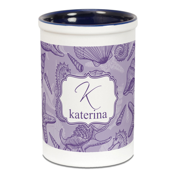 Custom Sea Shells Ceramic Pencil Holders - Blue