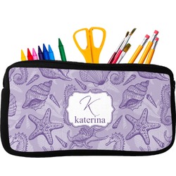 Sea Shells Neoprene Pencil Case - Small w/ Name and Initial