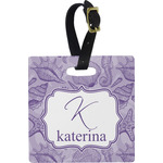 Sea Shells Plastic Luggage Tag - Square w/ Name and Initial