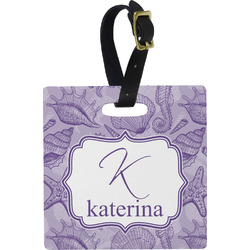 Sea Shells Plastic Luggage Tag - Square w/ Name and Initial