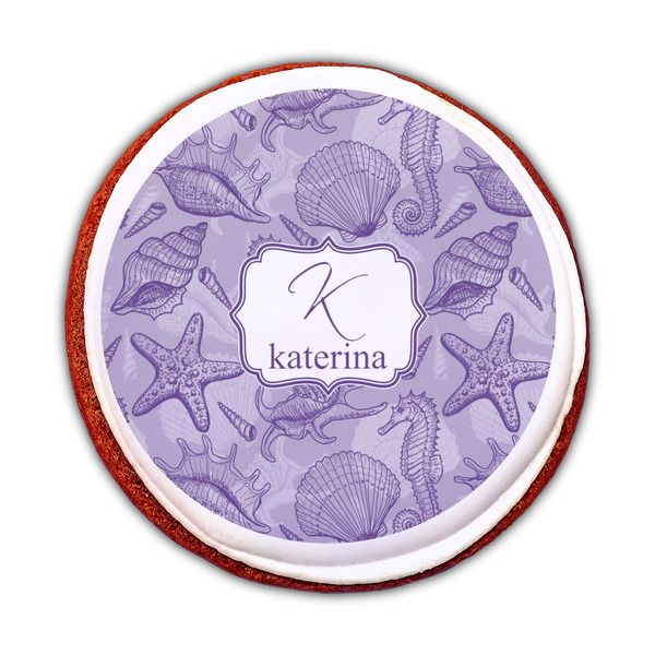 Sea Shells Printed Icing Circle - Medium - On Cookie