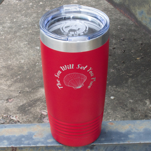 Sea Shells Red Polar Camel Tumbler - 20oz - Angled