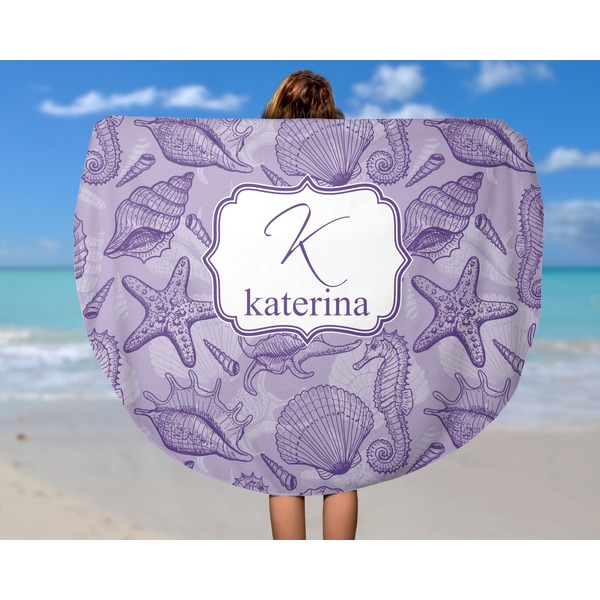Sea Shells Round Beach Towel - In Use