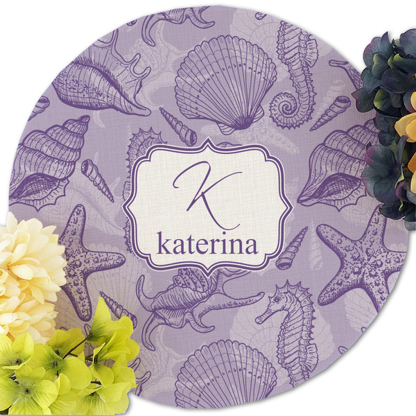 Sea Shells Round Linen Placemats - Front (w flowers)