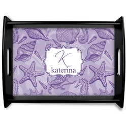 Sea Shells Black Wooden Tray - Large (Personalized)
