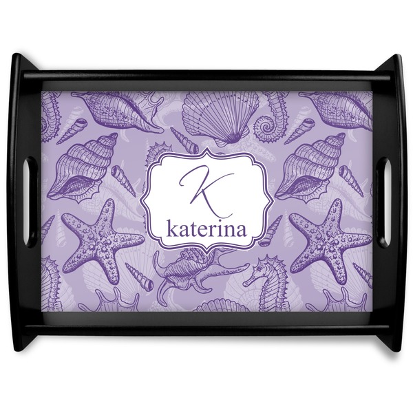 Custom Sea Shells Black Wooden Tray - Large (Personalized)