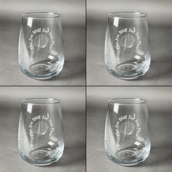 Sea Shells Set of Four Personalized Stemless Wineglasses (Approval)