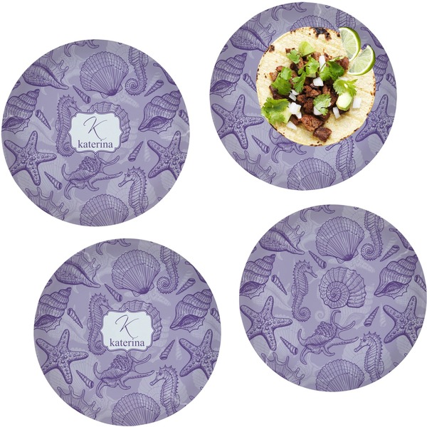 Custom Sea Shells Set of 4 Glass Lunch / Dinner Plate 10" (Personalized)
