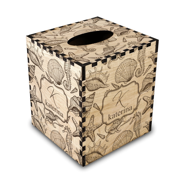 Custom Sea Shells Wood Tissue Box Cover (Personalized)