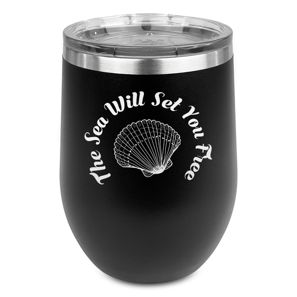 Custom Sea Shells Stemless Stainless Steel Wine Tumbler - Black - Double Sided (Personalized)