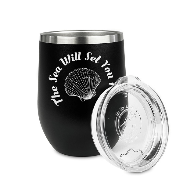 Sea Shells Stainless Wine Tumblers - Black - Single Sided - Alt View