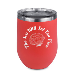 Sea Shells Stemless Stainless Steel Wine Tumbler - Coral - Double Sided (Personalized)