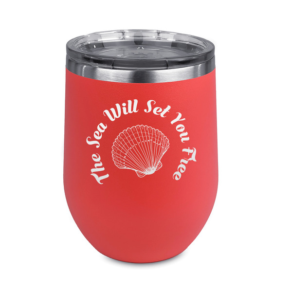 Custom Sea Shells Stemless Stainless Steel Wine Tumbler - Coral - Double Sided (Personalized)
